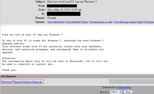 Figure 1. The fake Windows  7 compatibility check message 